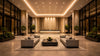 A luxury hotel lobby featuring modern furniture, elegant decor, and a welcoming atmosphere for guests