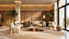 A spacious room showcasing a round dining table with chairs, complemented by a welcoming atmosphere and decor.