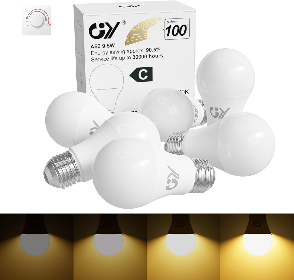 GY E27 LED A60 Dimmbar Lampe 9,5W 1521 Lumen Energieeffizienzklasse C