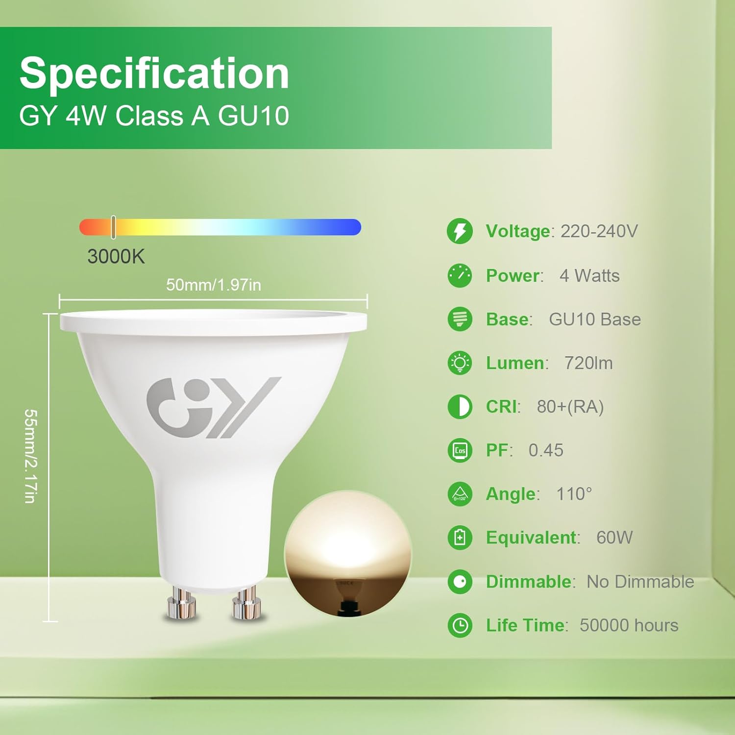 GY GU10 LED Lampe 4W 720 Lumen ersetzt 60W Halogen Energieeffizienzklasse A