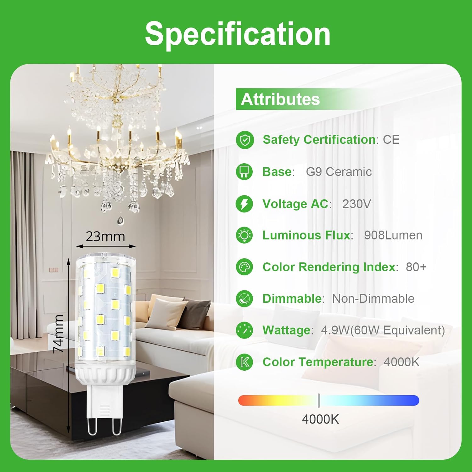 GY G9 LED Lampe 4.9W 908 Lumen Energieeffizienzklasse B