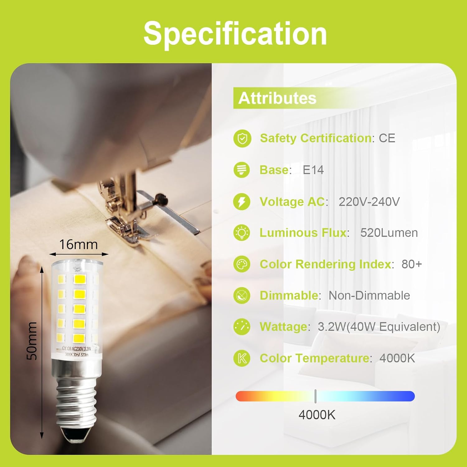 GY E14 LED Kühlschranklampe 3.2W 520 Lumen ersetzt 40W Energieeffizienzklasse C