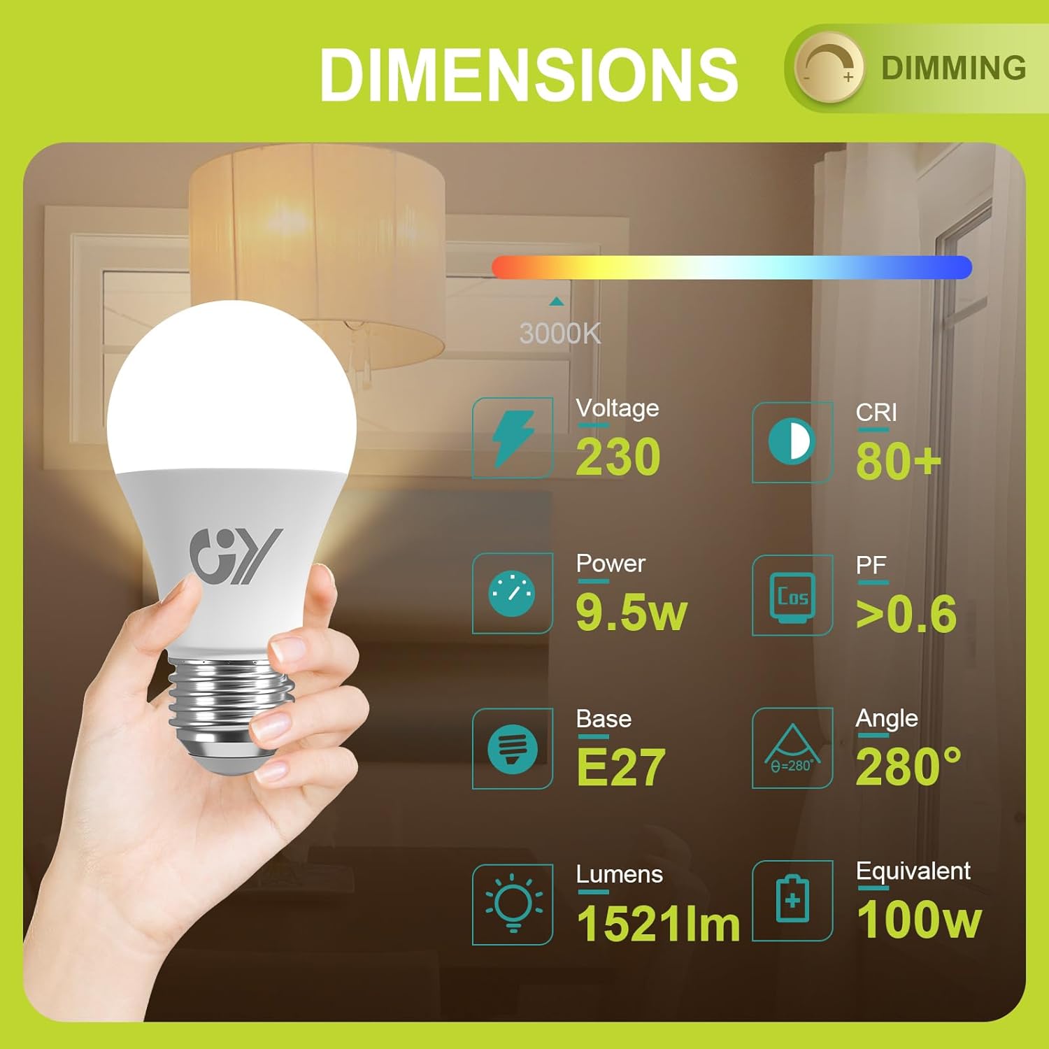 GY E27 LED A60 Dimmbar Lampe 9,5W 1521 Lumen Energieeffizienzklasse C
